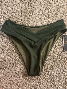 SherryDC High Waist Ribbed Olive V-Cut Bikini Bottoms